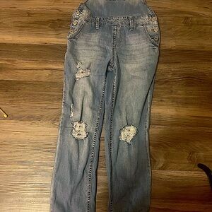 Blue jean overalls.6 to 8 months old. From target “So”
